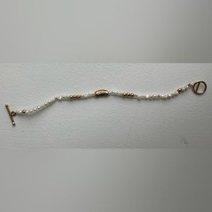 Gold Bracelet with Faux Pearl and Gold Beads